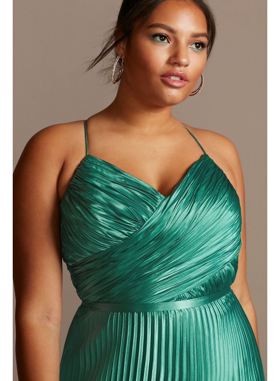 Accordion Pleat Satin A-Line Plus Size Dress Betsy and Adam A22739W