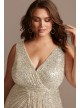 Allover Sequin Pleated Plus Size Gown with Slit  WBM1836W