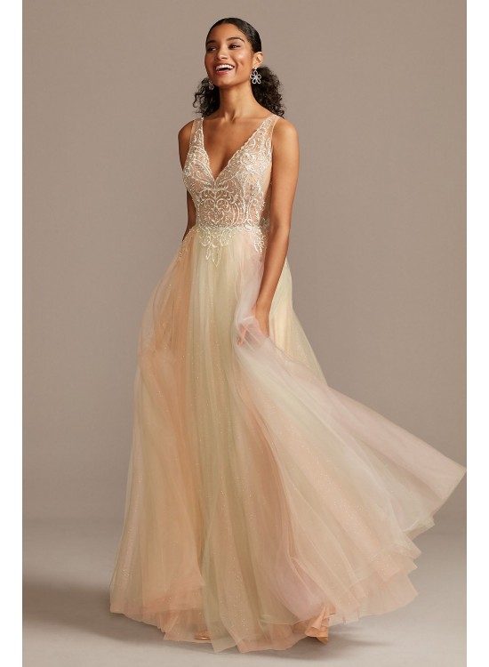 terani couture v neck embroidered illusion lace ball gown